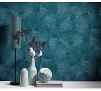Erismann Luxurious Designer Japandi Fan Design Textured Vinyl Wallpaper With Metallic Highlights In Teal
