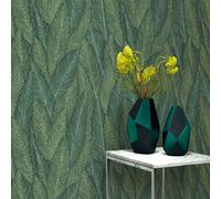 Erismann Martinique Palm Leafs Leaves Foliage Jungle Forest Wallpaper in Green Erismann Green