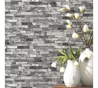 Erismann P&s Textured Brick Effect Wallpaper Charcoal Grey Black Shading Wallpaper