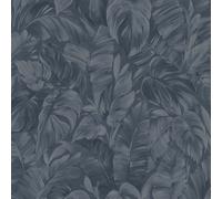 Erismann Play Of Light Palm Leaf Vinyl Textured Wallpaper in Navy Erismann Navy