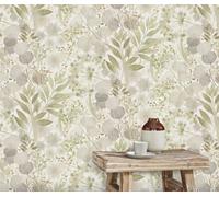 Non-woven wallpaper flowers leaves watercolor white green 10506-35 (2,73£/1qm)