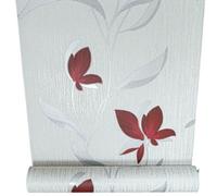 Erismann White Silver Red Floral Metallic Shimmer Glitter Textured Wallpaper
