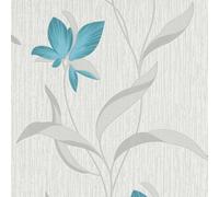 Erismann White Silver Teal Floral Metallic Shimmer Glitter Textured Wallpaper