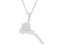 Eritrea Map Flag Pendant Necklace For Women Girls Stainless Steel Eritrean Jewelry Ethnic Party Gifts(Silver Color,45cm)