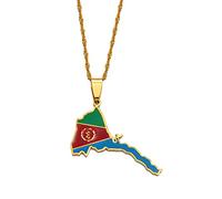 Eritrea Map Flag Pendant Thin Necklaces for Women Girls Gold Color Jewelry African Map of Eritrean(Gold Color,45cm)