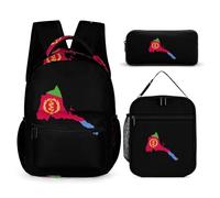 Eritrea Map with Flag Inside And Ribbon 3 PCS Backpack Set Cute Rucksack with Pencil Case & Lunch Bag Gifts