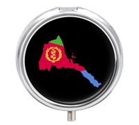 Eritrea Map with Flag Inside and Ribbon Small Pill Organizer for Travel Portable Mini Pills Box with 3 Compartments Round Medicine Case Container