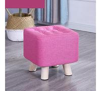 erkebspm Foot Stool Square Footstool Cotton and Linen Foot Stools Wood Leg Stool for The Bedroom for Living Room,Rose red-29x29x29cm