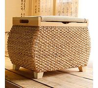 erkebspm Footstool Foot stool Country Style Storage Ottoman,Storage Chest With Hinged Lid,With Wood Legs Hallway Footrest Window Padded Seat Toy Box Chest-A 52x36x40cm Home Decor Stool