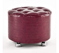 erkebspm Footstool Foot stool Footstools Foot Stool PU Leather Seat with Wooden Round Ottoman 4 Legs Padded Footrest Seat for Hallway Living Room Heavy Duty (Color:Wine Red) Home Decor Chai