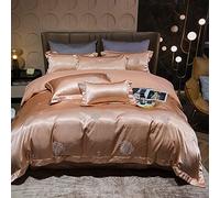 erkebspm Jacquard Satin Duvet Cover,Luxury Floral Silky Comforter 4 Piece Bedding with Zipper Closure Suitable for Bedroom Rooms and Various (khaki King)
