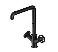 erkebspm Kitchen Sink Mixer Tap Vintage Black Industrial Steampunk Style Retro Dual Handwheel Cold and hot Water Mixer Faucet Swivel Spout Sink Taps Solid Brass with Standard Fittings