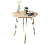 erkebspm Round Side Table, Small Coffee Table, Modern Sofa End Table, 3 Hairpin Legs, Natural, 60x61cm