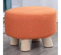 erkebspm Round Wooden Footstool Ottoman Stool,Linen Chair Stool Small with 4 Legs Padded for Shoes Wearing Stool Living Room Bedroom Office (28 * 25CM,Orange)