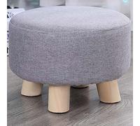 erkebspm Round Wooden Footstool Ottoman Stool,Linen Chair Stool Small with 4 Legs Padded for Shoes Wearing Stool Living Room Bedroom Office (28 * 25CM,Gray)