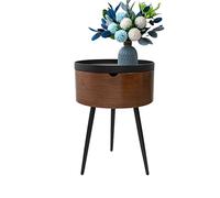 erkebspm Small Round Side Table,Heavy Duty Side Table with Storage,Tall Wood Top Thick Legs,Accent Contemporary Coffee End Table for Living Room Bedroom(Size:38 * 53.5cm,Color:Walnut)