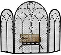 erkebspm Spark Protection Fire Spark Guard Screen 3-Panel Mesh Decorative Scrolls Screen for Fireplace, Wrought Iron Fire Place Standing Gate for Baby Proof, Black Freestanding Spark Guard