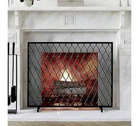 erkebspm Spark Protection Large Single Panel Fire Screen For Fireplace - Solid Wrought Iron Frame With Metal Mesh, Free Standing Spark Guard, Black