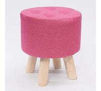 erkebspm Stool round Wooden Pouffe,Upholstered Foot Stool Linen Footrest Seat with 4 Wooden Legs,Small Stool Chair for Living Room Bedroom Garden/Pink/31 * 31 * 35Cm