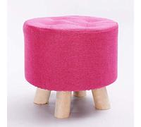 erkebspm Stool round Wooden Pouffe,Upholstered Foot Stool Linen Footrest Seat with 4 Wooden Legs,Small Stool Chair for Living Room Bedroom Garden/Pink/31 * 31 * 28Cm