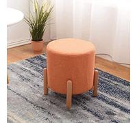 erkebspm Upholstered Footstool Foot Stool Modern Round Ottomans,Solid Color Upholstered Stool With Wooden Legs Linen Fabric Use As Extra Seating-Light Storage