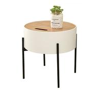 erkebspm Wooden Coffee Table Small Side Table White Round End Table with Storage Box and Solid Iron Legs for Living Room Bedroom(Color:White)