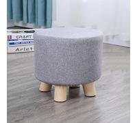 erkebspm Wooden Footstool Ottoman Stool,Round Linen Chair Stool Small with 4 Legs Padded for Shoes Wearing Stool Living Room Bedroom (28 * 25CM,Gray)