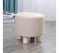 erkebspm Wooden Footstool Ottoman Stool,Round Linen Chair Stool Small with 4 Legs Padded for Shoes Wearing Stool Living Room Bedroom (28 * 25CM,Beige)