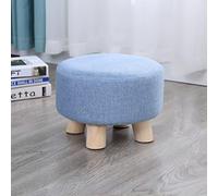 erkebspm Wooden Footstool Ottoman Stool,Round Linen Chair Stool Small with 4 Legs Padded for Shoes Wearing Stool Living Room Bedroom (28 * 20CM,Blue)