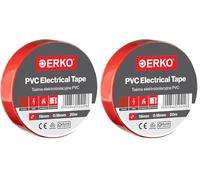 ERKO Electrical Insulation Tape Red 3/4in x 66ft PVC Wiring Repair, Flexible with Strong Adhesive Force, Chemical Resistant (19mm x 20m) (Pack of 2)