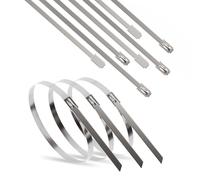 ERKO Metal Zip Ties Stainless Steel 4.6 x 200 mm Heavy Duty 100 Pieces UV-Resistant, rustproof Metal with Extreme tensile Strength up to 190 kg