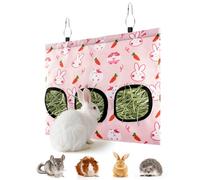 ERKOON 3-Hole Hay Bag for Rabbits & Guinea Pigs - Hanging Hay Feeder, Large-Capacity Grass Rack with Bunny & Carrot Design, Washable, Reduces Waste, Fits Bunny, Hamster, Chinchilla
