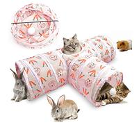 ERKOON 3-Way Rabbit Tunnel, Cat Tunnels & Tubes Collapsible, 25cm Pink Small Animal Pop-up Tunnel with Funny Pompon Maze House for Cats, Rabbits, Guinea Pigs, Hamster, Kitten, Puppy ect