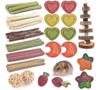 ERKOON 34 Pcs Rabbit Toys Boredom Breaker, Natural Chew Treats for Bunny,Guinea Pig,Chinchillas, Teeth Grinding Toy Including Apple Wood Sticks, Treat Balls & Carrot, Grass Cake,Hanging Toy