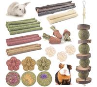 ERKOON 42PCS Rabbit Treats, Rabbit & Hamster Chew Toys, Apple Wood Timothy Hay Sticks Treating for Small Animals Teething Boredom Breakers for Bunny, Guinea Pigs, Chinchillas, Gerbils