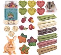 ERKOON 53 Pcs Rabbit Toys Set, Natural Wooden Treats for Small Animals, Timothy Hay Sticks Treats Balls and Apple Wood Sticks for Chinchilla, Guinea Pig, Hamster for Teeth Care and Exercise