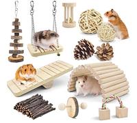 ERKOON Hamster Chew Toys, Hamster Toy Syrian Boredom Breakers Natural Wooden Teeth Care Small Animal Molar Toys, Dumbbell Bridge Swing Seesaw for Small Pet Hamster Rabbits, Gerbils, Guinea Pig