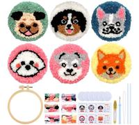 ERKOON Punch Needle Coasters Kit Adults Beginner, 6 Sets of Coaster Embroidery Kit Adults, Including Patterns, Tools, Yarns, Hoop, Instruction,Healing Weave Punch Stitching kit