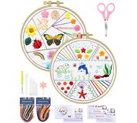 ERKOON Round Embroidery Kits for Beginners, Underwater World Cross Stitch Kit for Adults Embellishment Starter Kits with Patterns and Instructions,Stitchery Clothes,Bamboo Hoops, Threads and Needles