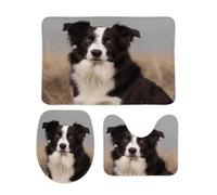 ERKSOUKA Bathroom Rugs Set 3 Pieces,Border Collie Bathroom Mat Bath Set Non-Slip Ultra Soft Carpet Mats Absorbent with U-Shaped Toilet for Toilet Bath Mat Set