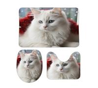 ERKSOUKA Bathroom Rugs Set 3 Pieces,Cute White Cat Bathroom Mat Bath Set Non-Slip Ultra Soft Carpet Mats Absorbent with U-Shaped Toilet for Toilet Bath Mat Set