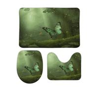ERKSOUKA Bathroom Rugs Set 3 Pieces,Green Forest Butterfly Bathroom Mat Bath Set Non-Slip Ultra Soft Carpet Mats Absorbent with U-Shaped Toilet for Toilet Bath Mat Set