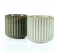 Erkundpresso. Espresso Cup Set 2x180ml, Thick-Walled Handleless Ceramic Cups, Heat-Retaining Scald-Proof, BPA-Free Kiln-Glazed for Espresso/Cappuccino, Unique Vintage Design - Belly White + Bronze