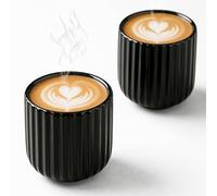 Erkundpresso. Espresso Cup Set 2x180ml, Thick-Walled Handleless Ceramic Cups, Heat-Retaining Scald-Proof, BPA-Free Kiln-Glazed for Espresso/Cappuccino, Unique Vintage Design - Pure Black