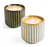 Erkundpresso. Espresso Cup Set 2x180ml, Thick-Walled Handleless Ceramic Cups, Heat-Retaining Scald-Proof, BPA-Free Kiln-Glazed for Espresso/Cappuccino, Unique Vintage Design - Belly White + Bronze