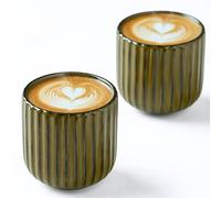 Erkundpresso. Espresso Cup Set 2x180ml, Thick-Walled Handleless Ceramic Cups, Heat-Retaining Scald-Proof, BPA-Free Kiln-Glazed for Espresso/Cappuccino, Unique Vintage Design - Lake Green