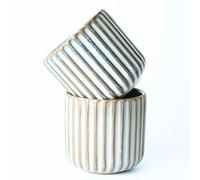 Erkundpresso. Espresso Cup Set 2x180ml, Thick-Walled Handleless Ceramic Cups, Heat-Retaining Scald-Proof, BPA-Free Kiln-Glazed for Espresso/Cappuccino, Unique Vintage Design - Fish Belly White