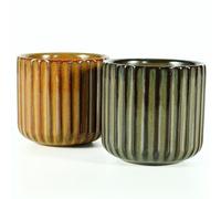 Erkundpresso. Espresso Cup Set 2x180ml, Thick-Walled Handleless Ceramic Cups, Heat-Retaining Scald-Proof, BPA-Free Kiln-Glazed for Espresso/Cappuccino, Unique Vintage Design - Antique Bronze + Brown