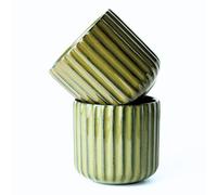 Erkundpresso. Espresso Cup Set 2x180ml, Thick-Walled Handleless Ceramic Cups, Heat-Retaining Scald-Proof, BPA-Free Kiln-Glazed for Espresso/Cappuccino, Unique Vintage Design - Lake Green