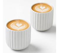 Erkundpresso. Espresso Cup Set 2x180ml, Thick-Walled Handleless Ceramic Cups, Heat-Retaining Scald-Proof, BPA-Free Kiln-Glazed for Espresso/Cappuccino, Unique Vintage Design - Pure White